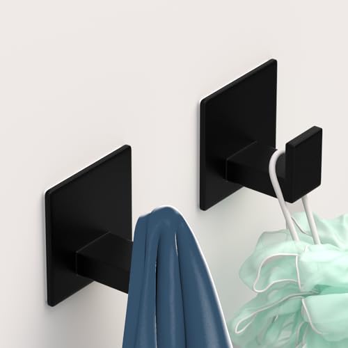 Adhesive Shower Hooks, Towel Hooks for Hanging Robe, Coat, Hat, Loofah, Heavy Duty Wall Hooks Stick on Bathroom, Kitchen and Office (2 Pack, Black) - color: Black, size: Adhesive "7" Shape -2 Pack