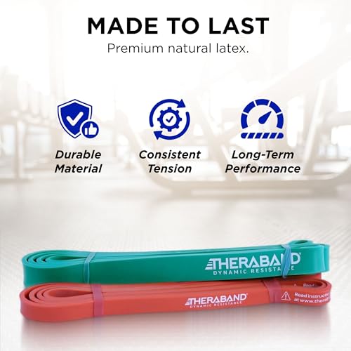 THERABAND High Resistance Band Set of 2, Light and Medium Elastic Super Bands for Full Body Workouts, Physical Therapy, Strength Training, Durable 41” Loop Exercise Bands, 15-25 lbs Resistance - size: 2 Pack Easy (15-25 lbs)