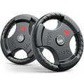 Gikpal Olympic Weight Plates, 2-Inch Three-Grip Rubber Coated Barbell Plates with Steel Hub, Cast Iron Weights for Strength Training & Home Gym, Pair or Sets (2.5–45LB) - style: 2 X 35LBS