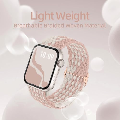 4 Pack Braided Stretchy Bands Compatible with Apple Watch 40mm 41mm 38mm 42mm 44mm 45mm 46mm 49mm Women Men, Breathable Nylon Elastic Daily Use Straps for iWatch Series 11/10 9 8 7 6 5 4 3 SE/Ultra 2 - color: Cactus/GreyPink/Pink-SmokeViolet/Pink-Starligh