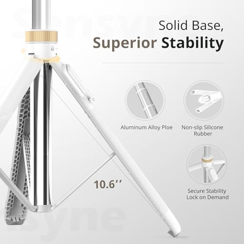 SENSYNE 72" Phone Tripod, Extendable for iPhone & Selfie Stick with Detachable Phone Holder & Wireless Remote, Compatible with All Cell Phones, Camera (White) - color: White