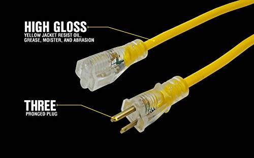 Southwire Yellow Jacket Heavy Duty Extension Cord - Reliable Outdoor Power for Tools & Equipment - Lighted End with Weather Resistant SJTW Jacket - 25 Foot - size: 25 ft