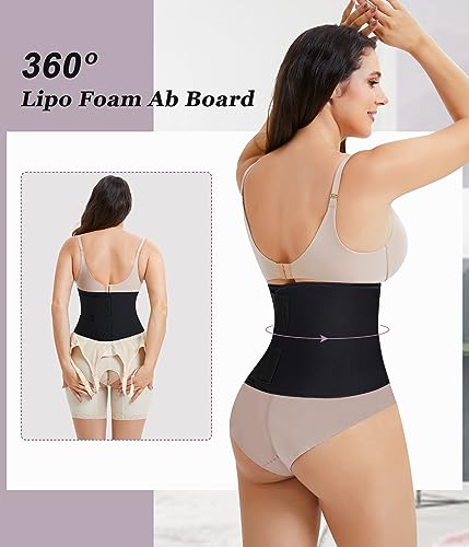 YERKOAD 360 Lipo Foam Ab Board Post Surgery Liposuction Abdominal Compression Boards Belly Wrap Lipo Recovery Waist Cincher - color: Black