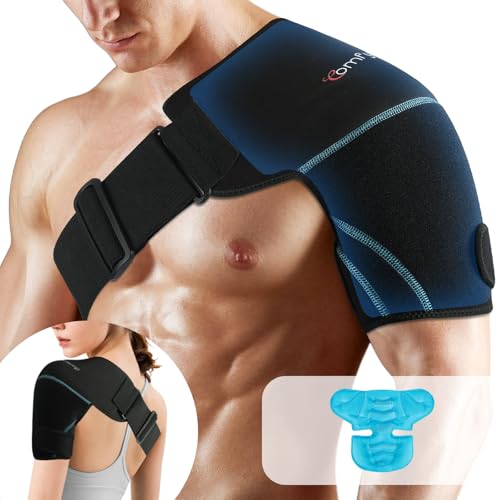 Comfytemp Shoulder Brace Ice Pack Wrap, Gel Cold Compression Sleeve for Injuries Reusable Arm Rotator Cuff Pain Relief, Physical Therapy Recovery Items Men Elderly - color: Black - 1 Gel Pack + 1 Brace