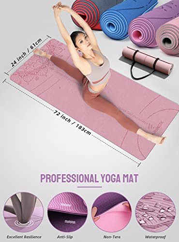 1/3 Yoga Mat Thick, Yoga Set for Beginners Include High Density Mat with Multi-loops Strap, Blocks, Booty Resistance Band Set, Door Anchor, Carring Bag & Strap - color: LIGHT BLUE