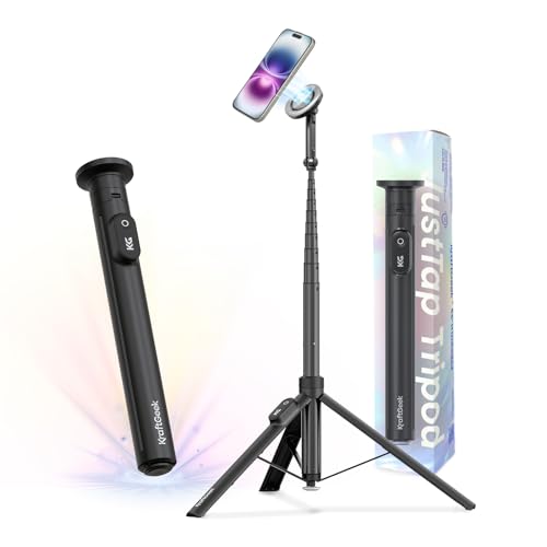 KraftGeek Magnetic Phone Tripod for iPhone MagSafe – 66'' Automatic Selfie Stick with Remote, Portable Tripod Stand for Video Recording, Travel, Vlogging (Black) - color: Black