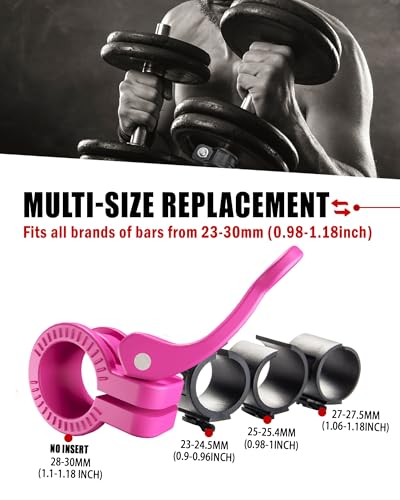 Mini Barbell Clips 1 inch I Multi-Size Adjustable Barbell Collar I 1 inch Barbell ClampsIQuick Release Weight Clips Pair of Locking for Dumbbell Bar - color: Rose