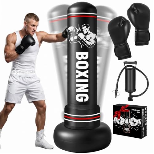 Punching Bag for Adults with Stand, 74.8'' Free Standing Heavy Boxing Bag with Gloves and Pump for Men Women Teen Boys Girls Kickboxing Beginners Home Training MMA Muay Fitness Thai