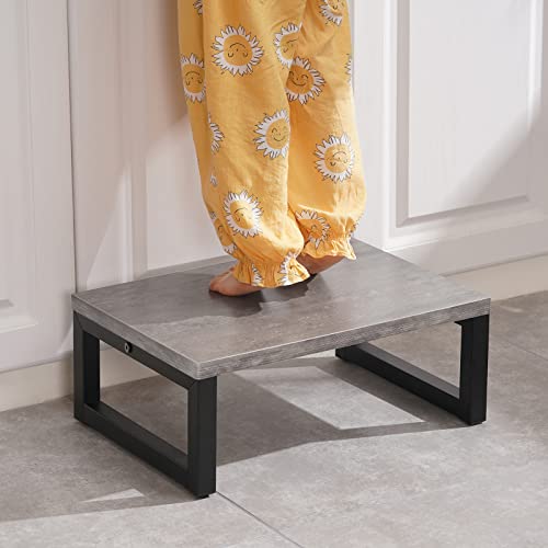 Snughome Wooden Step Stools for Adults Kids, Solid Wooden Bedside Step Stool Adults Hold Up to 350 lb, One Step Foot Stool for Kitchen, Bedroom, Living Room, Bathroom - Self-Assembly(Grey) - color: Gray