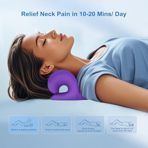 Neck Stretcher with Magnetic Therapy Acupressure for Pain Relief, Neck and Shoulder Relaxer, Chiropractic Pillow, Restore Neck Curve, Purple - color: Purple
