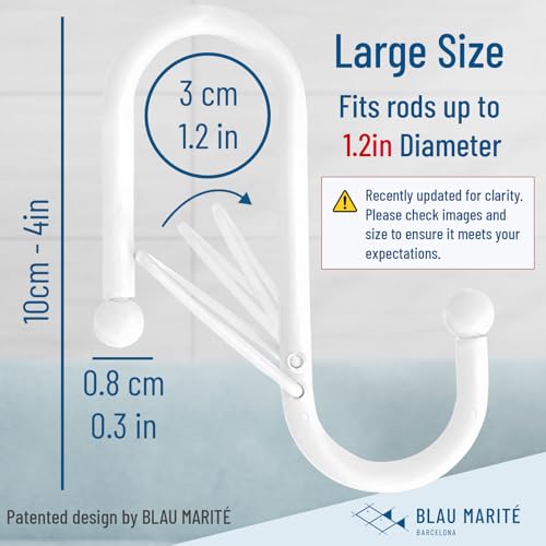 6-Pack Metal S Hooks for Hanging – Heavy-Duty S-Shaped Hook with Safety Buckle – Fits Bars up to 1.2 in – Anti-Drop S-Hooks for Closet, Wardrobes & Storage – White (Large) - color: White, size: Large - 1.2In Diameter