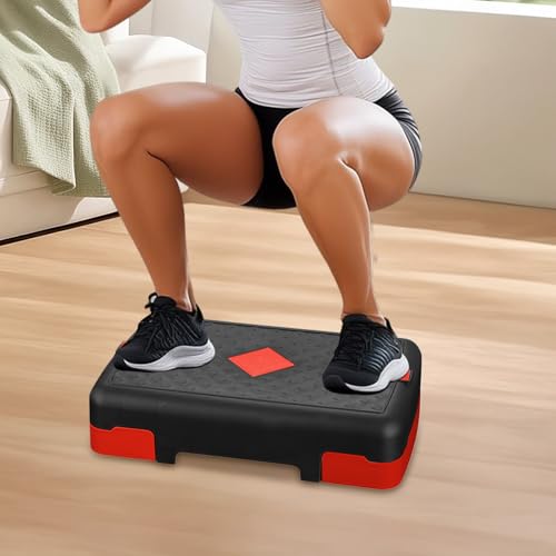 Exercise Step Exercising Training Steppers with Tension Bands | Multifunctional Aerobic Stand for Adults Men Women Indoor Home Sports Floor Exercising - color: Red