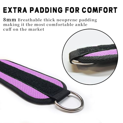 Fitness Ankle Straps for Cable Machines, 2 Pack Comfortable Adjustable Padded Ankle Wrist Cuffs, Kickback Glute Workouts for Men Women, D-Ring Leg Straps with Neoprene Padding - color: yy-Purple
