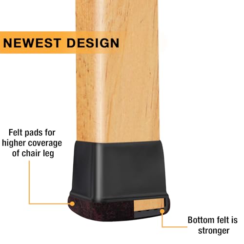 16 Pcs Square Chair Leg Floor Protectors for Hardwood Floors | Thick, Durable & Tear-Resistant Silicone Furniture Pads Caps Protect Wooden Floors from Scratches & Noise (Fit 9/10" to 1") - size: M - 16 Pcs - Black