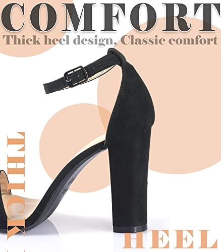 Ankis White Heels Wedding Shoes for Bride Women Chunky Heels Pearl High Heels Heeled Sandals 4 Inch - color: Black Suede, size: 7