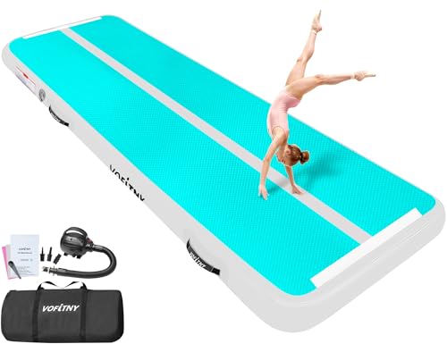 VOFiTNY All Purpose Gymnastics Mat 6.6/10/13/16/20 ft Sturdy Inflatable Tumble Track for Home/Gym - color: Cyan/HotPink, size: 13ft*3.3ft*4inches(4m*1m*0.1m)
