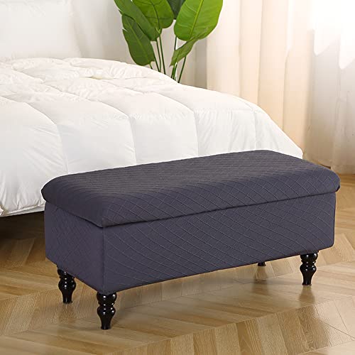 ANWUCHEN Ottoman Cover - Rectangle, Storage Ottoman Covers with Elastic Bands Tie, Dark Gray Large - color: Dark Gray, size: 50"D x 16"W x 15"H