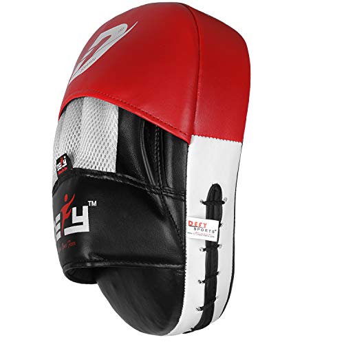 DEFY MMA Muay Thai Boxing Focus Mitts – Premium Leather Hook & Jab Punching Pads - Curved Focus Mitts for Strike & Kick Training Shield (Pair)