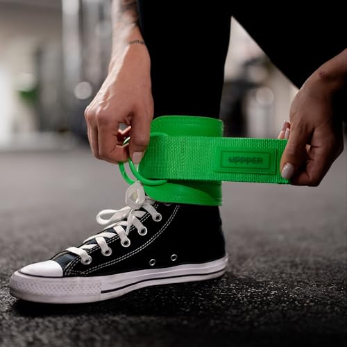 UPPPER Ankle Straps for Cable Machines (Pair) – Adjustable Padded Gym Cable Cuff Attachment, Double D-Ring, Premium Quality – Ideal for Kickbacks, Glute Workouts & Leg Exercises for Women & Men - color: Neon Green