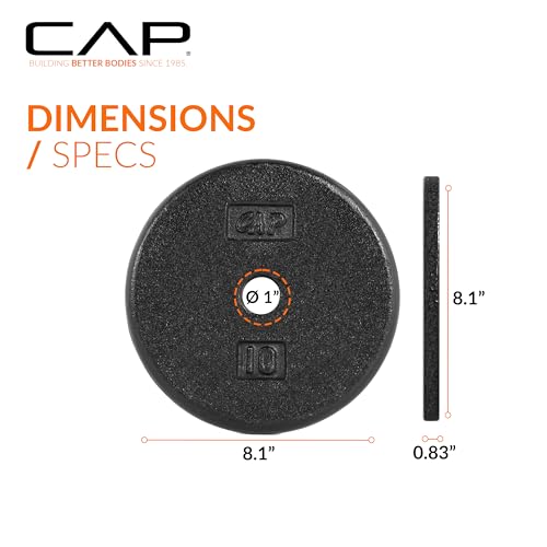 CAP Barbell Standard 1-Inch Cast Iron Weight Plates - Singles & Sets | 1.25-50 lbs | Multiple Options - color: Black, size: 10 lb - Set of 2