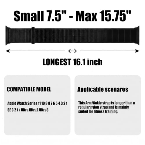 Arm/Ankle Band Compatible with Apple Watch 38mm 40mm 41mm 42mm 44mm 45mm 46mm 49mm for Women Men, Adjustable and Breathable Nylon Armband/Ankle Strap for iWatch SE3 2 1 Ultra Ultra2 Ultra3 Series 11 10 9 8 7 6 5 4 3 2 1 - color: Standard (BlueGreen), size