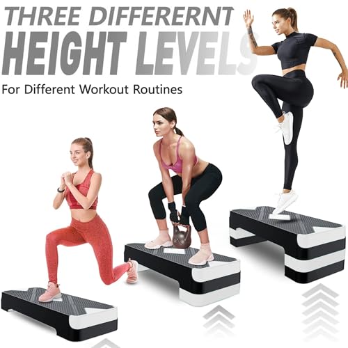 GYMMAGE Aerobic Exercise Step, Adjustable Height, | Aerobic Workout Step Platform for Exercise, 26.5" Step Deck with Adjustable Height, Women Home Gym Cardio Fitness - color: White