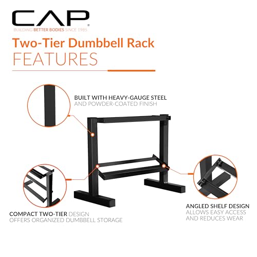 CAP 150 LB Dumbbell Set with 2-Tier Rack, Rubber Hex Free Weights Set, Home Gym Weight Set with Horizontal Storage Rack for Strength Training - color: Black, style: 150bs Set - Black Handles