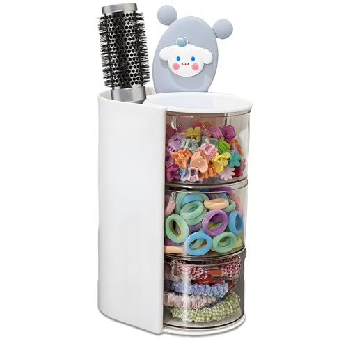 Azurphoric Hair Accessories Organizer with Hair Brush Holder, Rotatable Makeup Brush Holder for Necklaces, Earring, Bracelet, Ring, Makeup Brushes, Hair Clip and Hair Accessories (White, 3-Layer) - color: White, size: 3-Layer