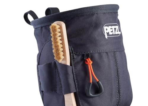 Petzl SAKAPOCHE Rock Climbing Chalk Bag | Ergonomic Chalk Pouch with Zippered Pocket for Gym, Sport, & Trad Climbing - color: Black + 300 g powder crunch chalk