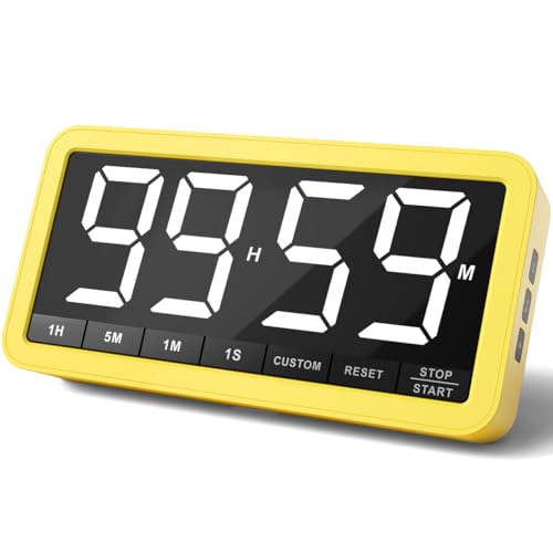 VOCOO Digital Kitchen Timer with 7.8” Extra Large Display, Magnetic, 3 Brightness, 4 Alarms and 3 Volume Levels, Battery Countdown Count Up Timer for Cooking, Classroom, Home Gym (Yellow) - color: Yellow