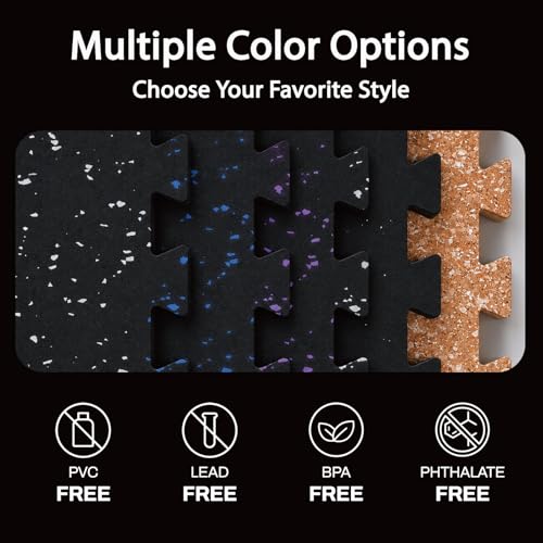 AIRHOP 1'' Ultra-Thick 48 Sq Ft Rubber Top Gym Flooring for Home Gym | 12 Tiles, High Density EVA Foam, Waterproof & Non-Slip Rubber, Interlocking Puzzle Mats, Heavy Duty Floor Protection, 24"x24" - color: Wood, size: 48 Sq Ft (12 Tiles)