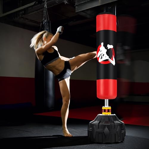 Goplus Freestanding Punching Bag, 70" Heavy Boxing Bag w/Fillable Base, 12 Suction Cups, Shock Absorbers, Kickboxing Bag with Stand for Men Women Adults Teens MMA Boxing Training Muay Thai