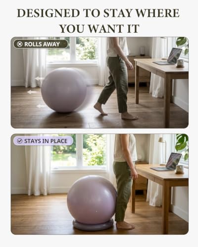 Trideer Yoga Ball Chair with Base for Office Desk, Exercise & Stability Ball Seat, Pilates Ball for Core Training, Pregnancy Ball, Back Pain Relief & Active Sitting - color: Lavender, size: L(23-26inches/58-65cm)