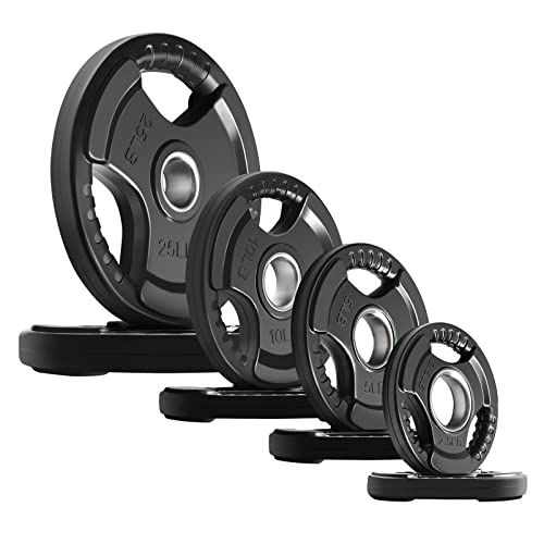 RitFit Weight Plates for Barbell, 2-Inch Olympic Rubber Grip Plates for Weightlifting and Strength Training in Home & Gym, Single, Pair and Sets