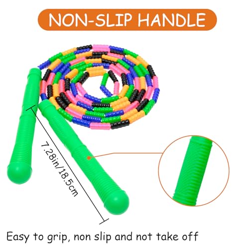 Beaded Jump Rope 1 Pack/2 Pack, ACEONE Segmented Skipping Rope for Kids Adults, Adjustable Tangle-Free Toddler Jumping Rope for Fitness Exercise Training - color: Rainbow Green
