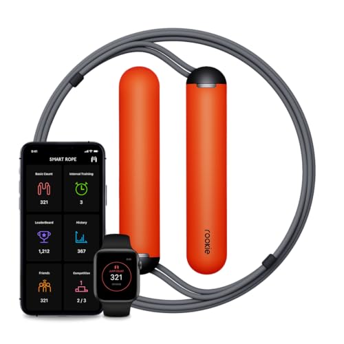 Tangram Smart Rope Rookie – Smart Jump Rope with Counter & App, Bluetooth Fitness Tracker, Adjustable Jump Rope for Weight Loss, Cardio, HIIT & Home Workouts - color: Black/Orange
