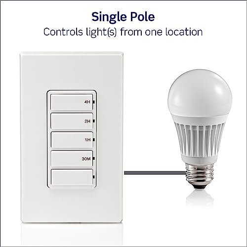 Leviton Countdown Timer Switch for household lights, heaters and exhaust fans, 30 min, 1-2-4 hour, No Neutral Wire Required, Single Pole, 15A, 1/2 HP/9.8A Fan/Motor, DT104-1LW, White - style: 1-2-4 hour, No Neutral Required