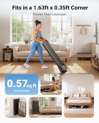 THERUN Walking Pad Treadmill Under Desk, Portable Treadmill with APP for Home and Office,LED Display, Small Walking Pad with 2.5 HP and 265 lbs Capacity