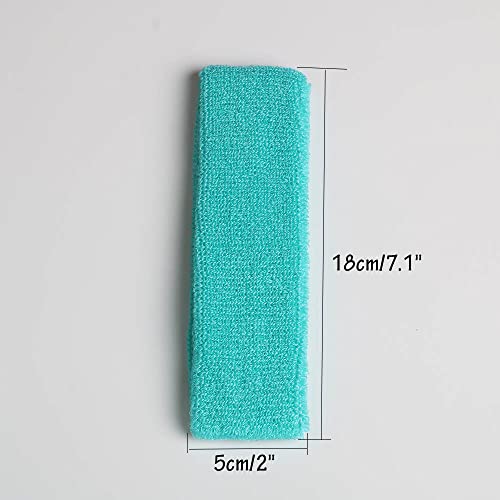 Cotton Sweatband Headbands,Pack of 12,Elastic Stretchy Sport Terry Cloth Sweat Bands,Yoga Workout Fitness Exercise Basketball Headband - color: 12pcs x aquamarine cotton sweatband headbands