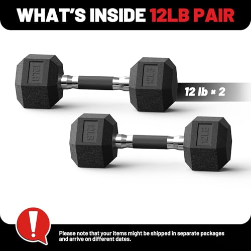 PAPABABE Hex Dumbbell Set 2.5-100lb, Rubber Grip Dumbbells, Home Gym | Complete & Durable Cast Iron Core Odorless Antiroll Hex Shape Ergonomic Versatile Home Gym Comfort Non-Slip Grip - size: 12 lb, Pair, style: Rubber Grip