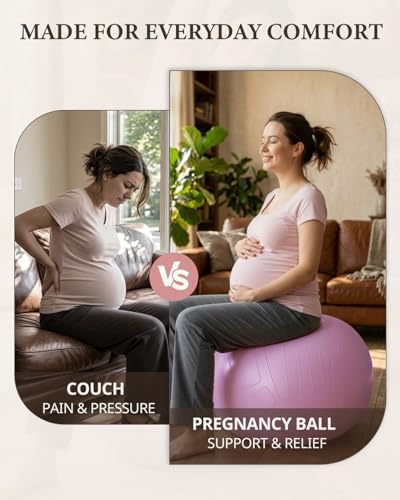 Trideer Pregnancy Birthing Ball, 1.7mm Extra Thick Yoga Ball for Maternity, Labor, Physio, Recovery, Exercise Guide & Daily Comfort Tips for All Trimesters, Anti-Burst Non-Slip Stability Ball - color: Lavender, size: L(23-26IN/58-65cm)