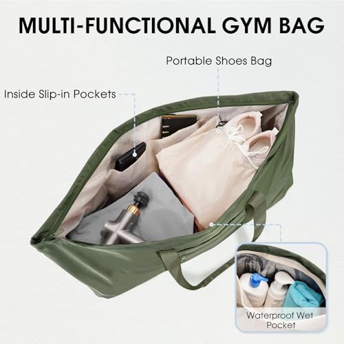 sportsnew Large Yoga Mat Bag Trolley Sleeve Gym Carrier Shoe Bag Wet Pocket | water-resistant fabric, large capacity,wide full-zip opening,separate shoe bag,2 yoga mat holder straps,multi-pocket storage - color: Army Green