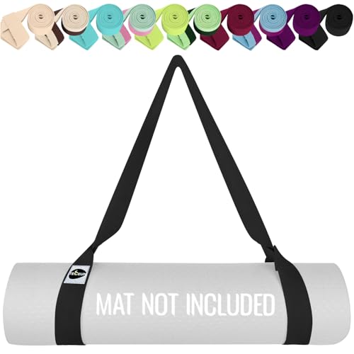 TECEUM Yoga Mat Strap – Extra Soft & Thick Cotton Carrier for All Mats | Adjustable Skin-friendly & Non-Slip Mat Holder Sling in 30+ Colors [Mat Not Included] - color: Black, size: 85 IN