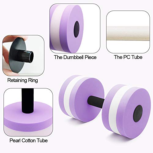 Water Dumbbells, 2Pcs Foam Barbells Water Aerobics Weight for Pool Exercise | EVA Foam, Aquatic Pool Fitness, Exercise Equipment, Lightweight, High Density, Water Resistance Weight Loss for Therapy - color: Purple