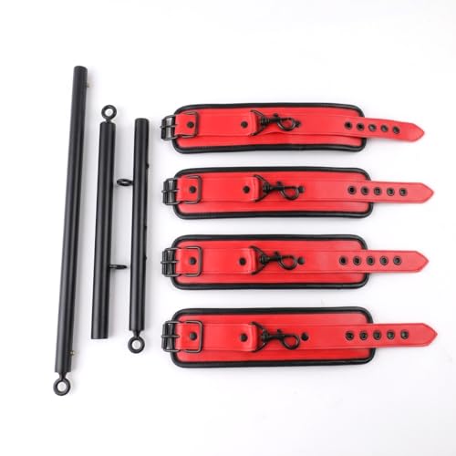 Spreader Bar Heavy Duty Stainless Steel Expandable Bar Home Gym with 4pcs Furry Crocodile Adjustable Strap,Sports Aid Training Pilates Aid Kit,Indoor Yoga Set - style: Black+Red-Cushioned
