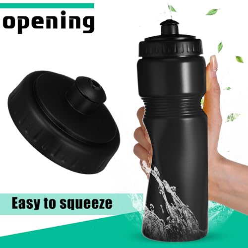 Sunnyray 10 Pcs Squeeze Sports Water Bottle 23 oz Reusable Blank Plastic Sports Water Bottle with Pull Top Cap for Adults Fitness Bike, Dishwasher Safe(Black) - color: Black