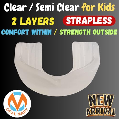 Oral Mart Youth Sports Mouth Guard for Kids (USA Flag, Fangs, 20+ Colors to Choose from) Mouthguard for Football, MMA, Karate, Boxing, Rugby, BJJ, Flag Football – /w Case (Youth, Strapless) - color: Clear/Semi Clear