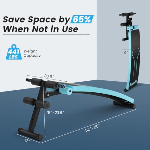 GYMAX Sit up Bench, Folding Adjustable Workout Bench for Ab Exercise, Curved Incline/Decline Slant Bench, Foldable Strength Training Weight Bench, Situps Abs Workout Equipment - color: Blue