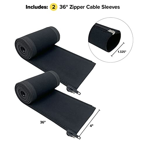 Zipper Cable Sleeve by Wrap-It Storage - 36" x 4" (2-Pack) Black - Cord Organizer and Cable Protector for Desk, Computer, TV Cord Management to Hide and Cover Wire and Extension Cables - size: 36in (2-Pack)