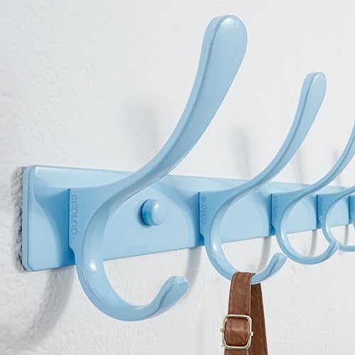 SKOLOO Coat Rack Wall Mounted - 10 Hooks, Heavy Duty, Stainless Steel, Metal Wall Hanger, Sturdy Coat Hooks for Hanging Coats, Jacket, Clothes, Hat, Blue - color: Blue, size: 10 Hook(1 Pack)